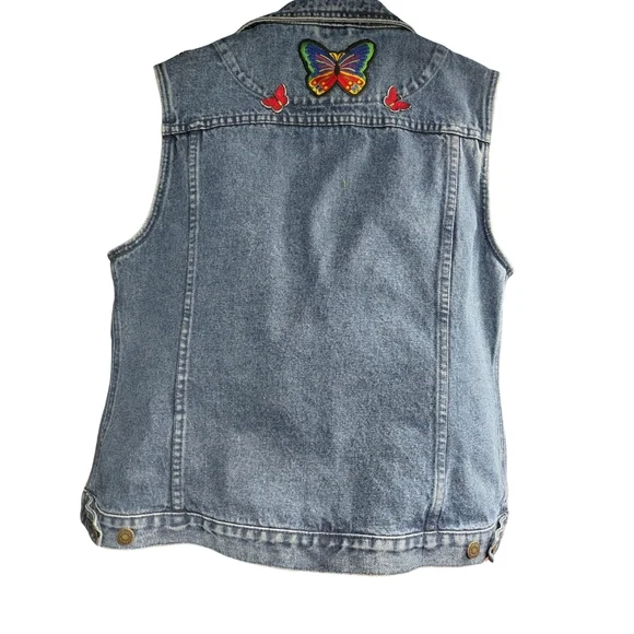 Vintage Cabela's For Women Blue Denim Vest with Butterfly Patches NWOT - Picture 2 of 6